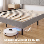 Cadre de Lit 140 x 190 cm avec Sommier et Tête Réglable, Lit Double Rembourré en Lin, Rangement au-dessous, Gris-6