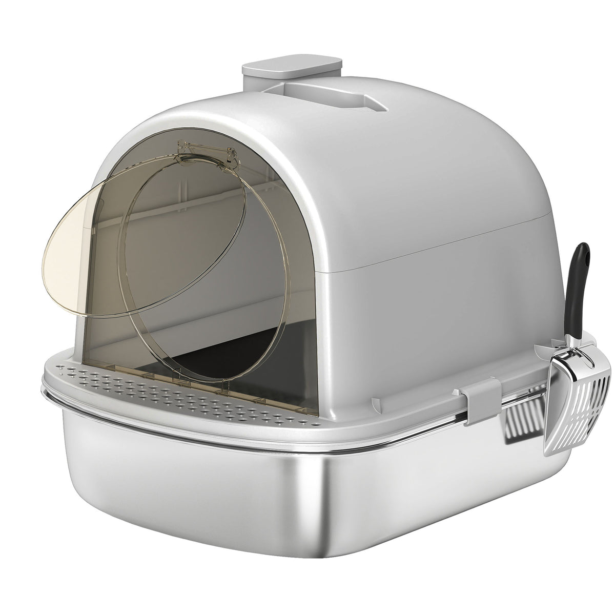 Maison de toilette pour chat bac à litière fermé bac acier inoxydable, nettoyage facile, 52,4 x 41,3 x 39,9 cm, blanc-0