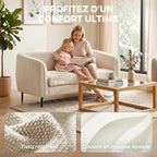 Canapé 2 places en velours, canapé de salon moderne 160 cm, assise large rembourrée, coussin épais à ressorts, beige-5