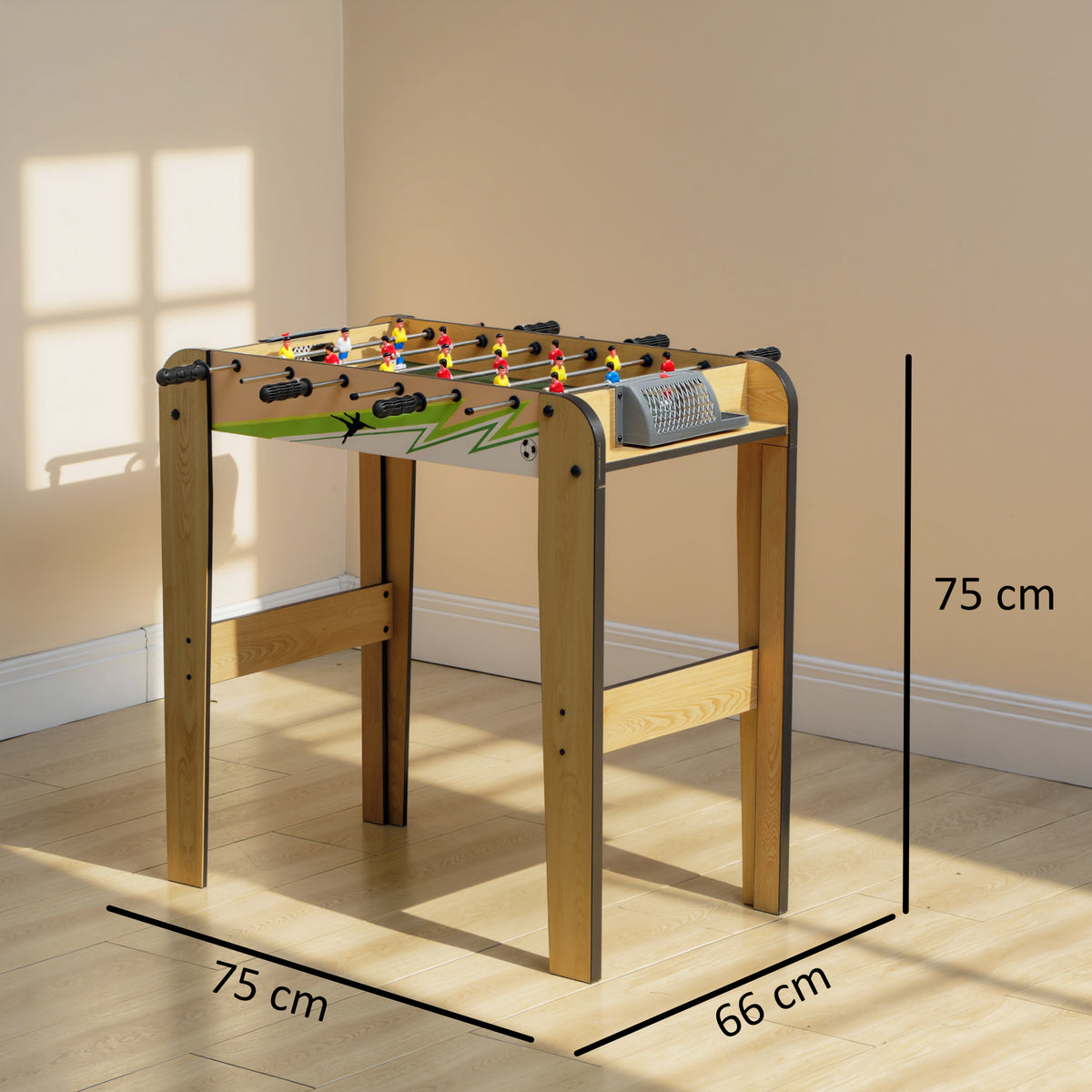 Baby-Foot Enfant 18 Joueurs 2 Balles, Barres 360°, Poignées Antidérapantes, Compteurs de Score, 75x66x75cm, Bois Naturel-2