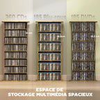 Rangements pour CD et DVD avec 8 compartiments et 6 étagères réglables, capacité max. 360 CD/185 DVD et Blu-ray, marron-3