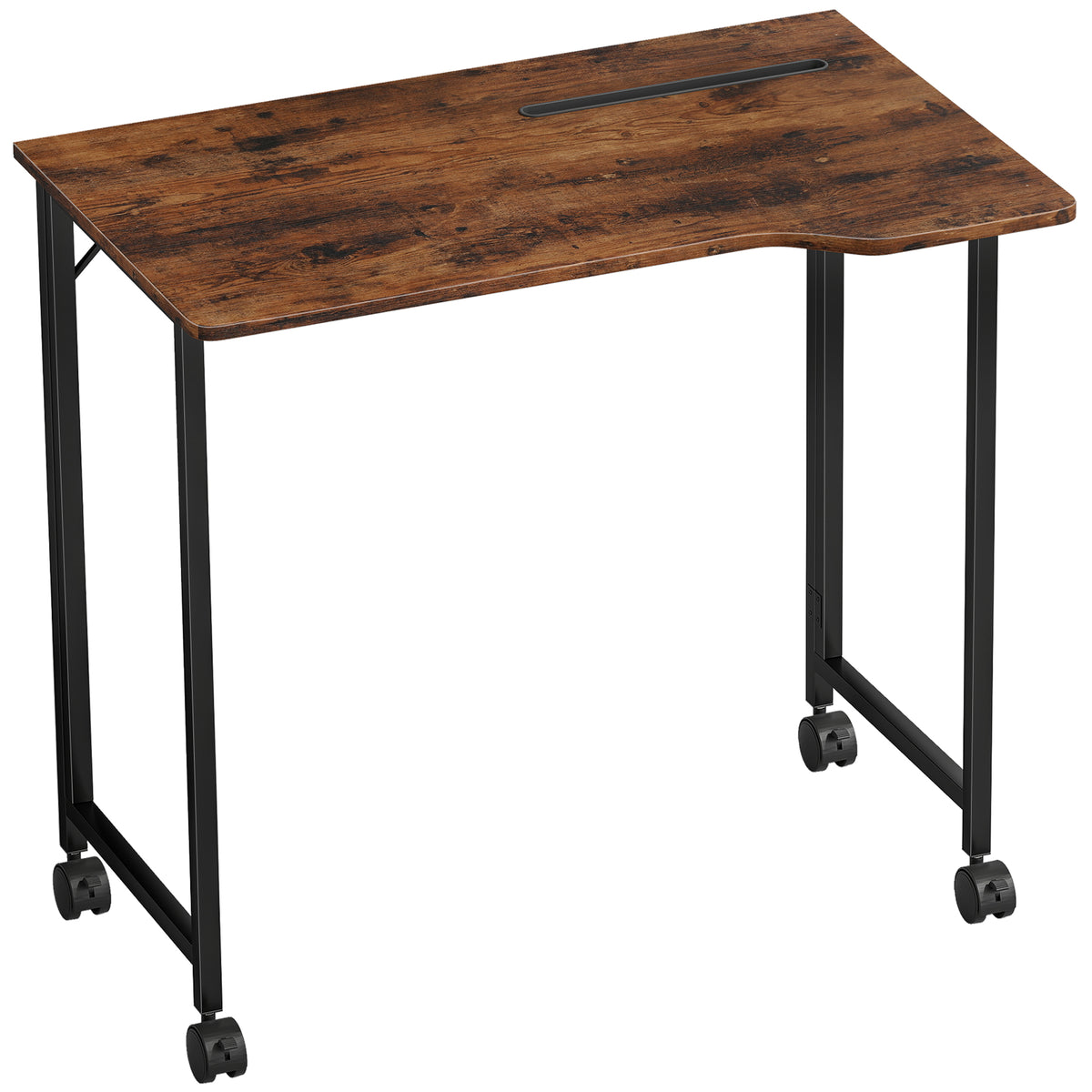 Bureau Pliable 80 x 52 cm, Bureau Ordinateur sur Roulettes avec Fente d'Appareil, Montage Facile, Marron-0