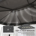 Toile de rechange pour pavillon toile de tonnelle 4 x 3 m, double toit avec trous de drainage, polyester 370 g/m², gris-3
