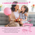 Piano à queue enfant en bois Piano enfant clavier de piano 30 touches - tabouret et pupitre inlus - Instrument de Musique - MDF rose-5