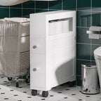 Meuble de rangement de salle de bain sur roulette armoire WC toilettes étagère ouverte 2 tiroirs 16 x 52 x 71,5 cm blanc-8