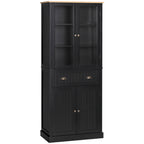 Buffet meuble cuisine rangement armoire de cuisine 4 portes dont 2 portes vitrées et 1 tiroir étagères réglables - noir-0