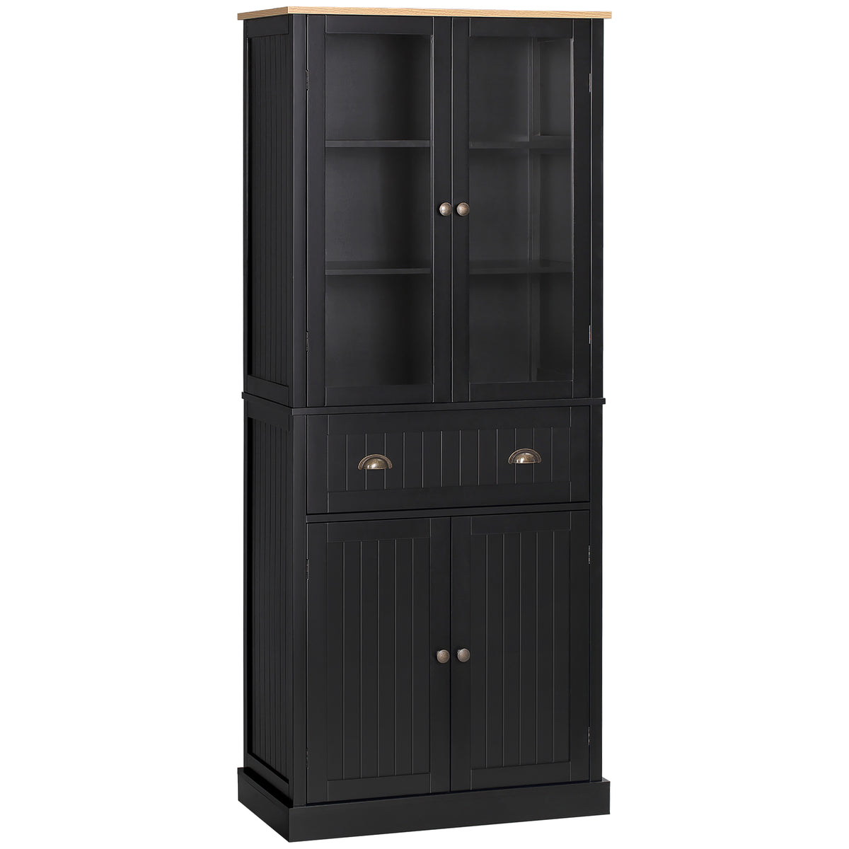 Buffet meuble cuisine rangement armoire de cuisine 4 portes dont 2 portes vitrées et 1 tiroir étagères réglables - noir-0