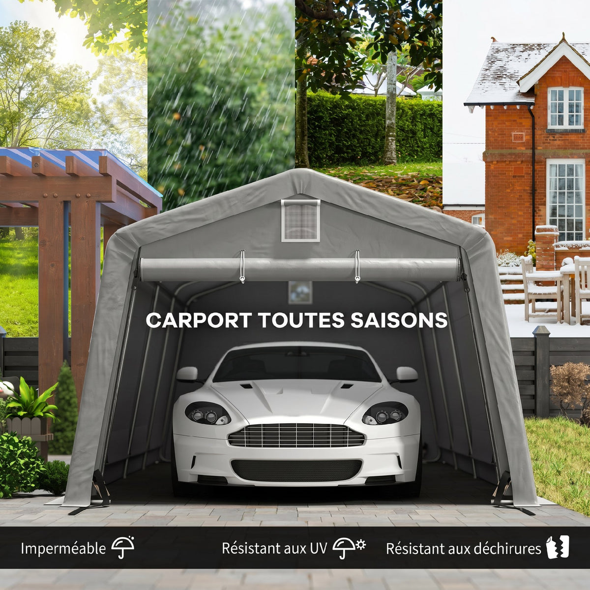 Tente garage carport dim. 6,2L x 3,3l x 2,4H m acier galvanisé robuste PE haute densité 150 g/m² imperméable anti-UV-3