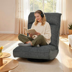 Fauteuil de sol pliable pivotant à 360°, chaise de sol rembourré avec dossier réglable en 5 positions, 58x107x79cm, gris-7