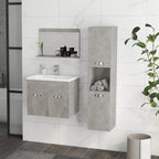 Ensemble de Meubles de Salle de Bain 4 Pièces, Mural, avec Miroir, Meuble sous Vasque, Lavabo et Armoire Haute, gris-9