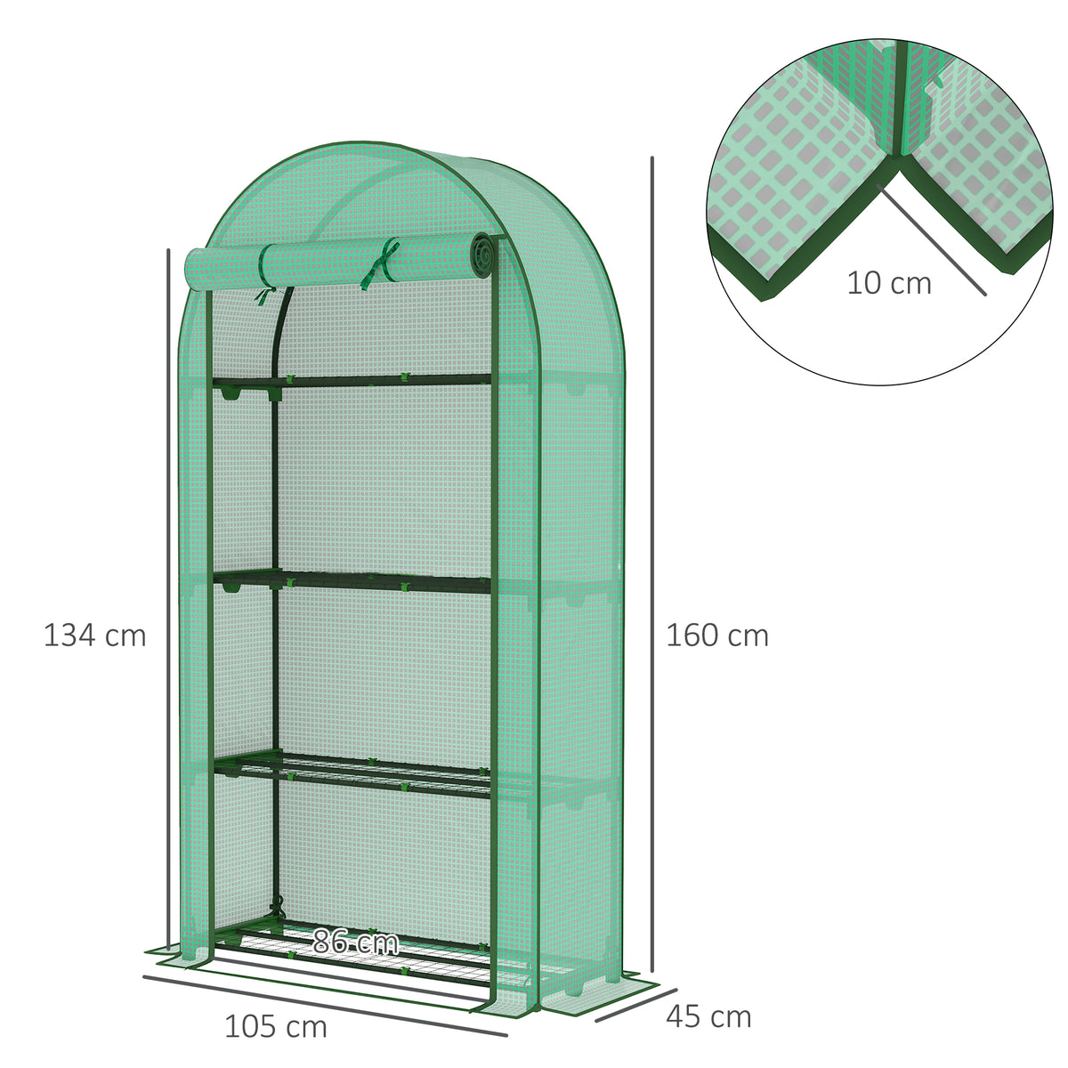 Serre de jardin serre de balcon avec étagères à 4 niveaux, bâche en PE pour légumes, plantes,105 x 45 x 160 cm, vert-2
