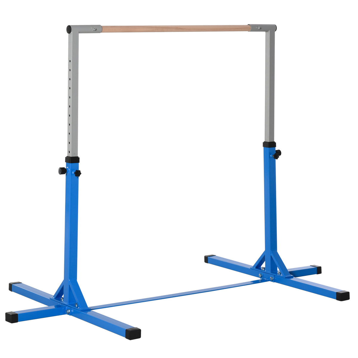 Barre fixe de gymnastique enfant - barre de gymnastique hauteur réglable 13 niveaux 92 à 150 cm - acier bleu bois hêtre-0