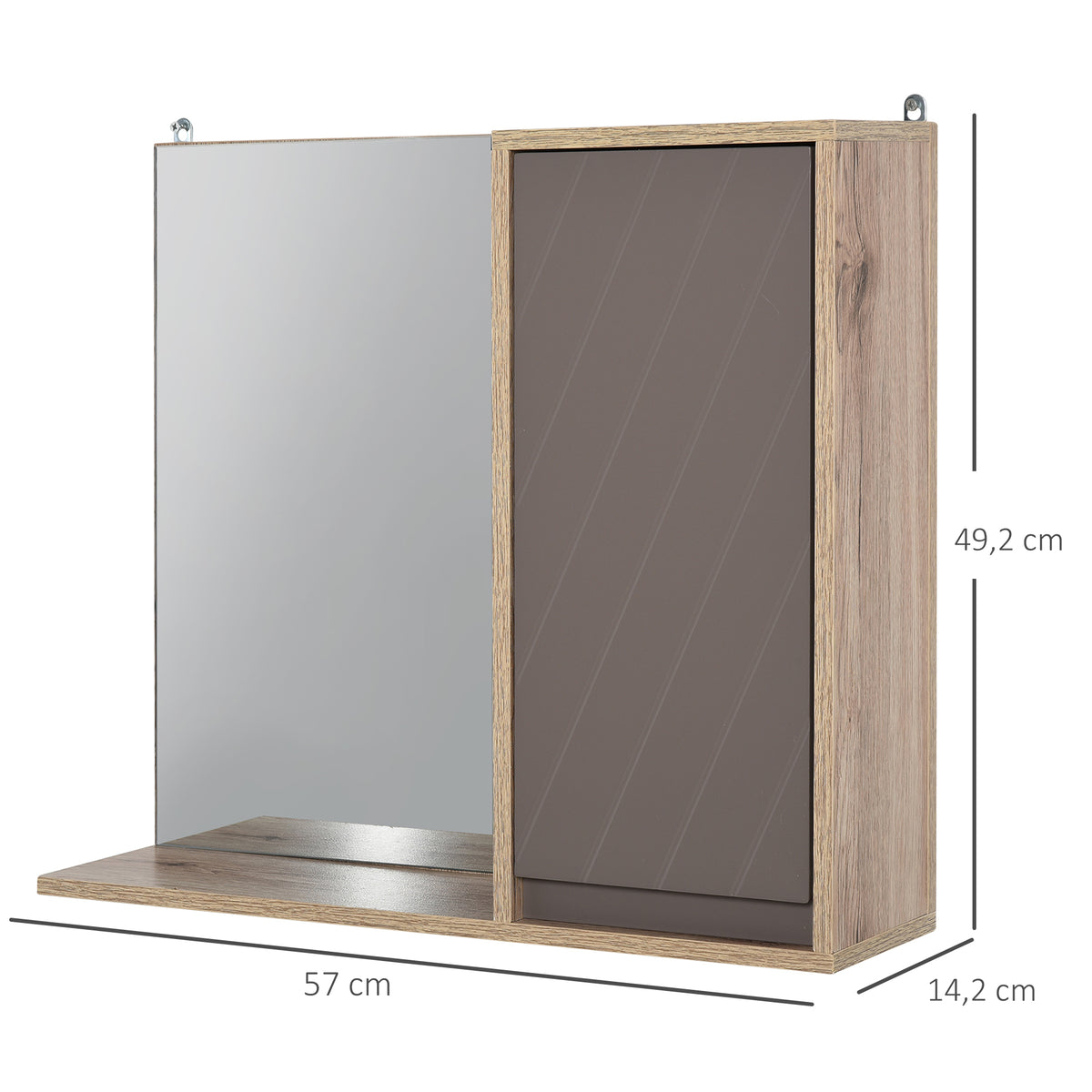 Miroir de Salle de Bain avec étagère et Placard - système Fixation intégré - Panneaux Particules chêne Clair Gris-2