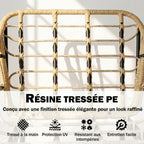 Salon de Jardin Extérieur 3 Pièces en Résine Tressée, Table en Verre Trempé, 2 Fauteuils avec Coussins, 62x73x79cm, Crème-5