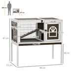 Clapier à lapins cage lapin intérieur, avec bac amovible, 2 portes verrouillables, échelle, 90 x 53 x 87 cm, café-2