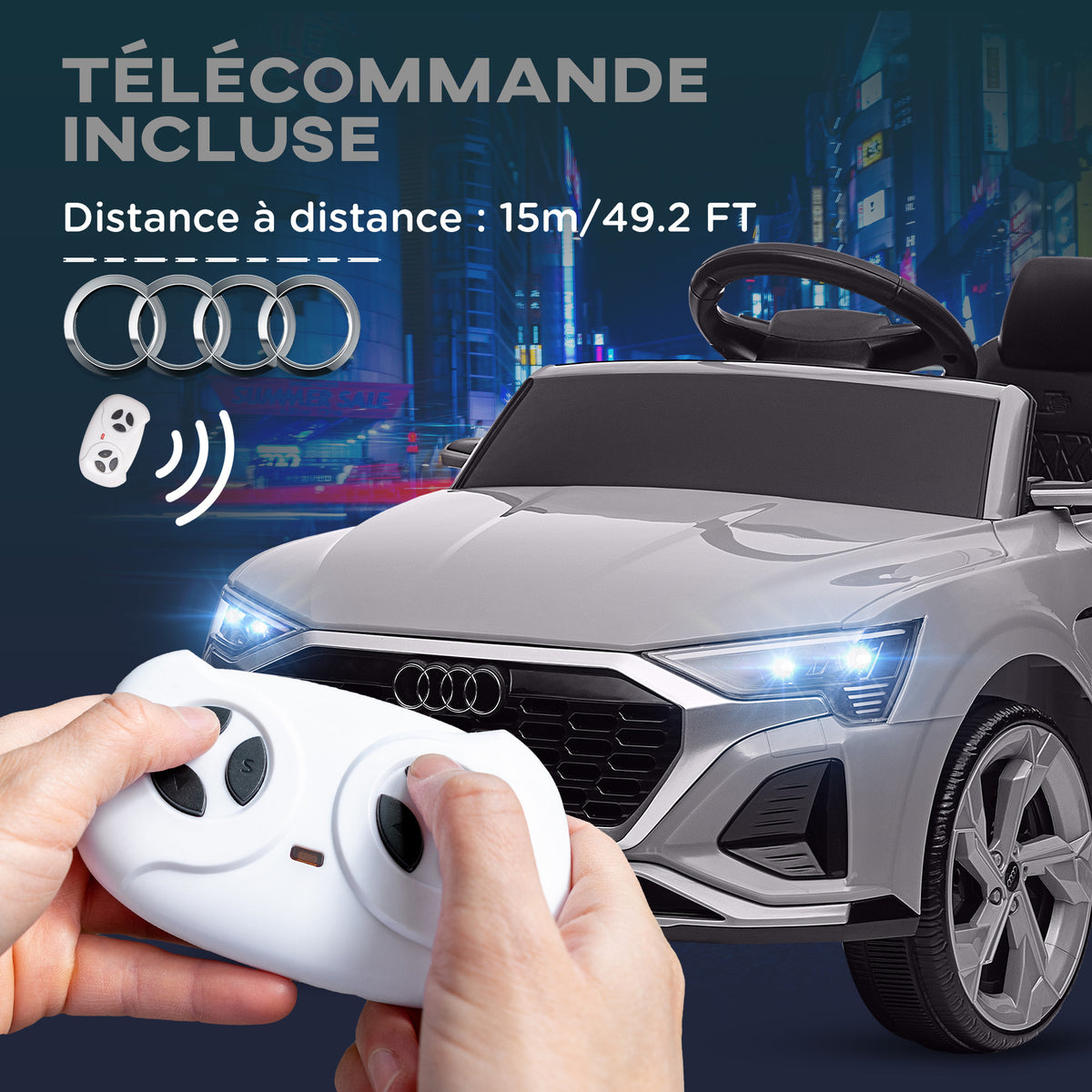 Voiture électrique pour enfants Licence Audi Q8 e-tron Sportback 12V télécommande, phares, musique, klaxon, 3-4 ans Gris-4