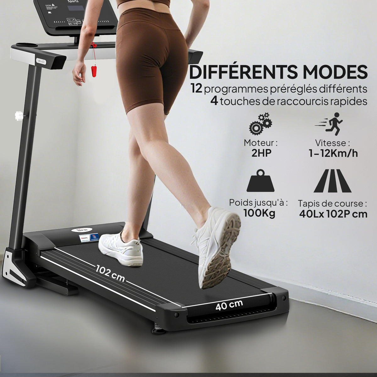 Tapis de Course Electrique Pliable - .fr x FFHandball - Tapis Roulant 1-12 Km/h 500 W écran LCD 12 programmes Noir-3