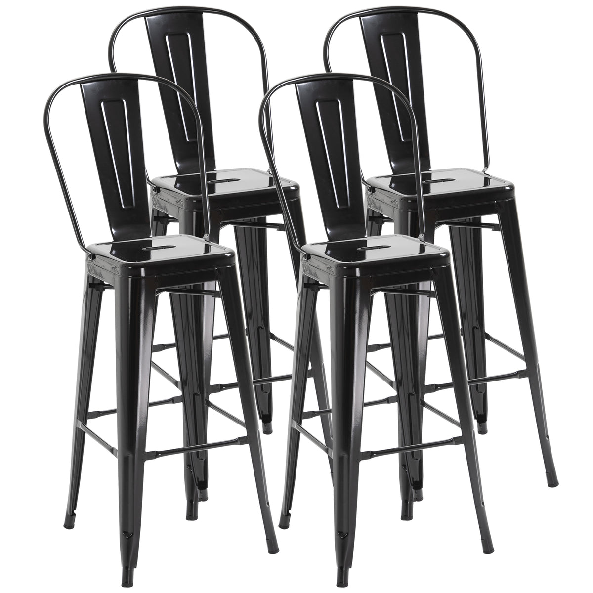 Lot de 4 tabourets de Bar Empilable Chaise de Bar Industriel avec Dossier Repose-Pied Hauteur d'Assise 76 cm métal Noir-0