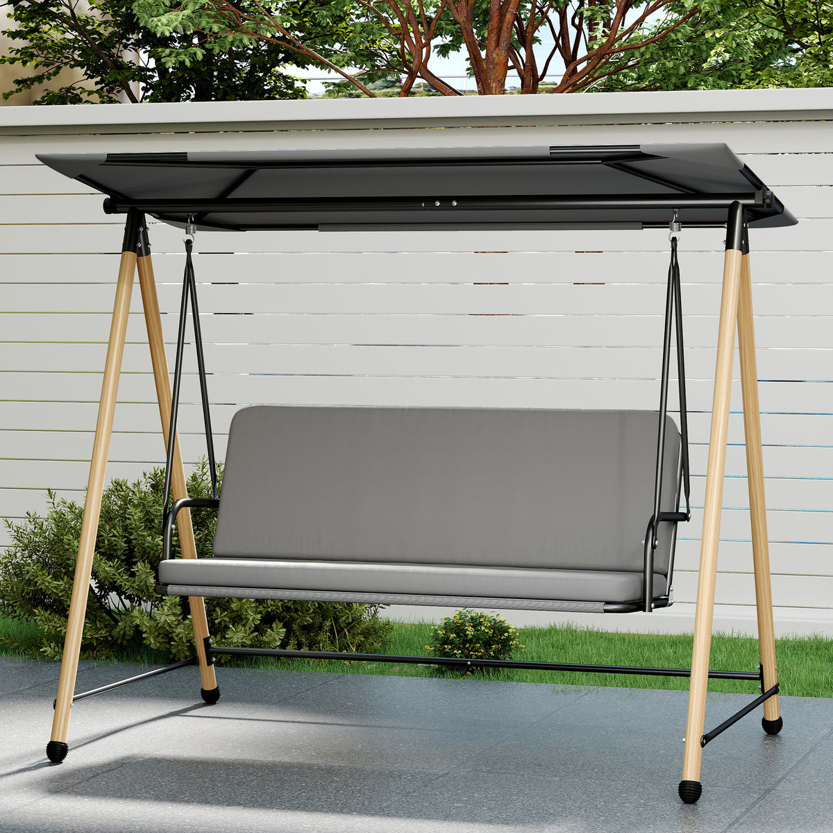 Balancelle de Jardin 3 Places, Balançoire Extérieure avec Toit réglable et Coussin Épais Amovible, 208x125x180cm, Gris-8