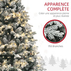 Sapin de Noël Artificiel 180 cm lumineux LED 793 Branches enneigées grand réalisme support en acier pliable Vert-4