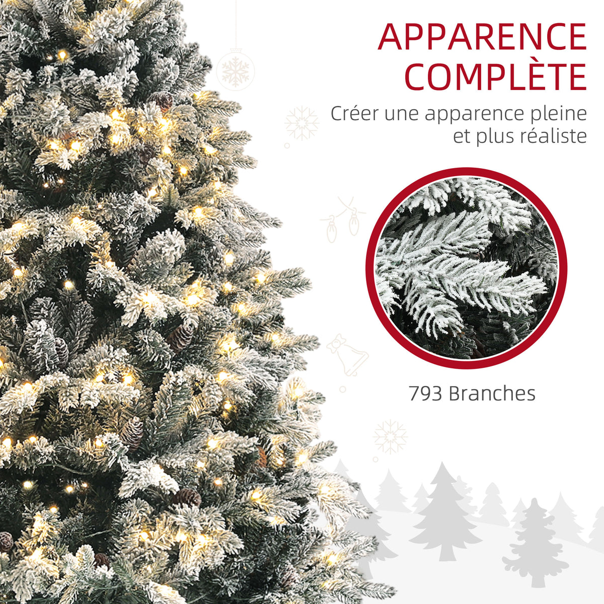 Sapin de Noël Artificiel 180 cm lumineux LED 793 Branches enneigées grand réalisme support en acier pliable Vert-4