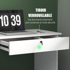 Bureau moderne avec 5 tiroirs, grand plateau, 1 compartiment ouvert, tiroir verrouillable, 110 x 50 x 76cm, blanc-4