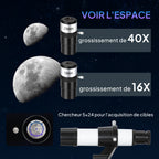 Télescope astronomique adultes et débutants 70 mm, télescope réfracteur 40X/16X trépied réglable, 80 x 80 x 135 cm blanc-4
