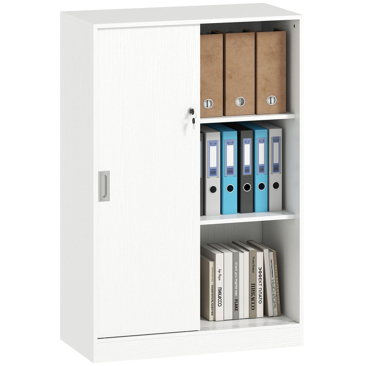 Armoire de Bureau 2 Portes coulissantes verrouillables dim. 80L x 40l x 120H cm 2 étagères en Bois Blanc-9