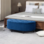Pouf de Rangement Coffre 2 en 1 - Pouf capitonné Demi-Cercle - Pieds Bois hévéa Noir revêtement Velours Bleu-9