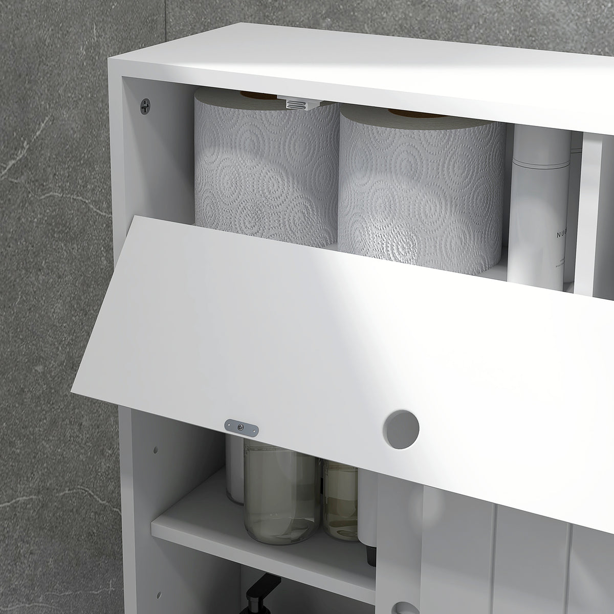 Meuble de rangement toilette salle de bain avec rangement papier toilette sur roulettes - 52 x 17 x 67 cm blanc-8