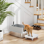 Bac à Litière XL en Acier Inoxydable, Parois Latérales Hautes, Pédale et Tapis Filtrants, Pelle, 60,2x40,2x29,6cm, Gris-9