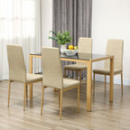 Ensemble Table à Manger avec 4 Chaises en Cuir Synthétique, Plateau Rectangulaire en Verre Trempé, 120x70x75cm, Naturel-7