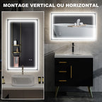 Miroir salle de bain éclairage LED miroir lumineux salle de bain mural interrupteur tactile lumière 3 couleurs 100 x 60 cm-6
