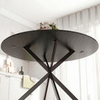 Table à Manger Ronde pour 4 Personnes 100 cm, Style Industriel avec Plateau Aspect Bois, Piètement Croisé en Acier, Noir-8
