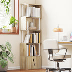Bibliothèque à 5 niveaux, meuble de rangement avec étagères et placard double porte, 60 x 23,8 x 179,2 cm, bois naturel-1