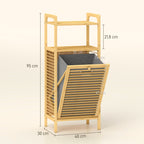 Meuble de rangement en bambou meuble de salle de bain étagère panier à linge basculant 40x30x95cm effet bois naturel-2