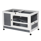 Clapier en bois cage à lapin villa pour lapin avec plateau coulissant, porte verrouillable, dessus ouvrable gris-0