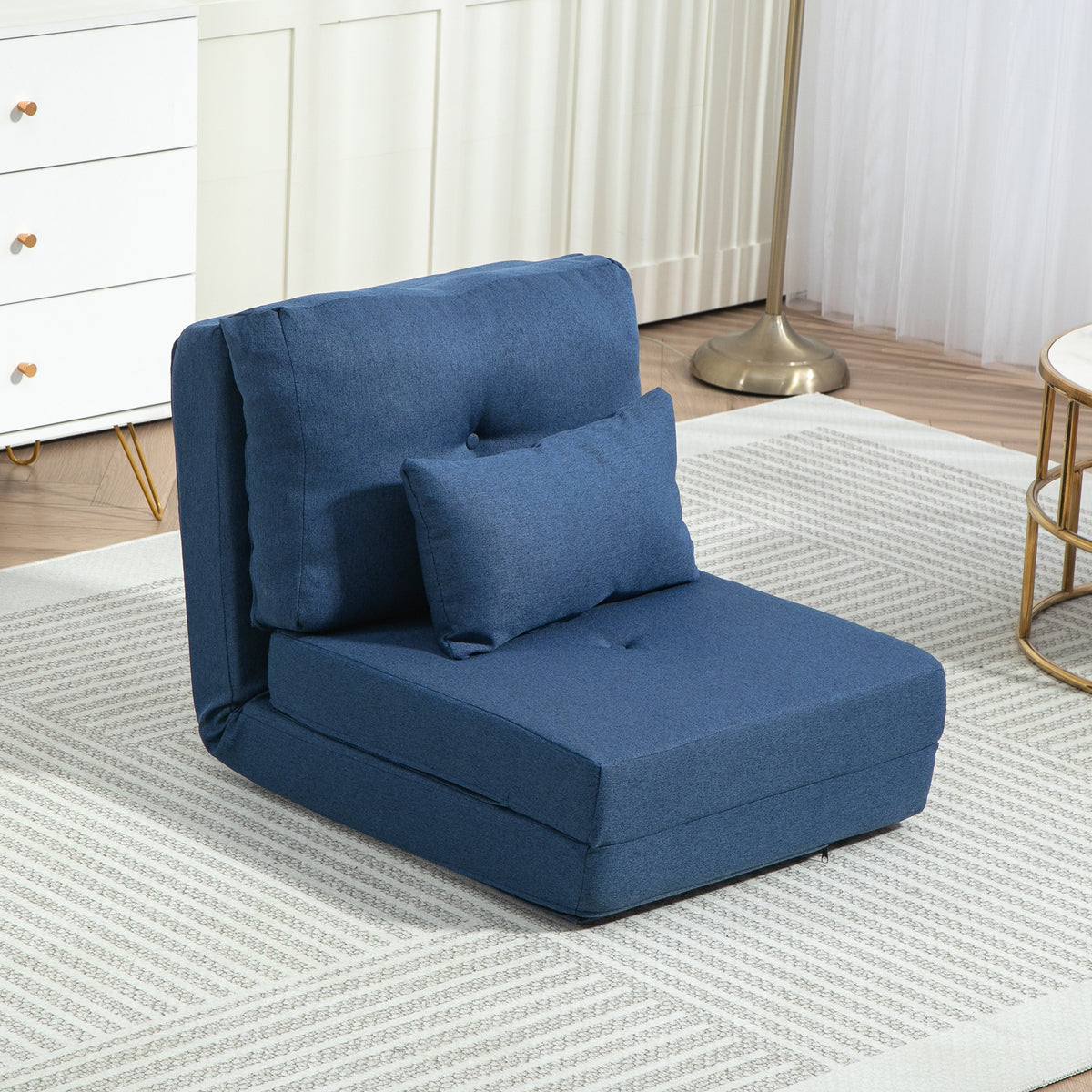Chauffeuse canapé-lit convertible fauteuil 1 place avec 1 coussin avec dossier réglable, bleu foncé-1