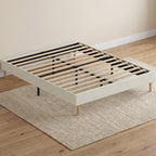 Cadre de Lit 160 x 200 cm avec Sommier, Lit Double Rembourré en Velours Côtelé, Espace de Rangement Au-Dessous, Crème-1