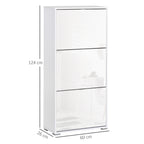 Meuble à Chaussures Armoire à chaussures 3 Portes abattantes 3 Compartiments en bois 60L x 26I x 124H cm Blanc laqué-2