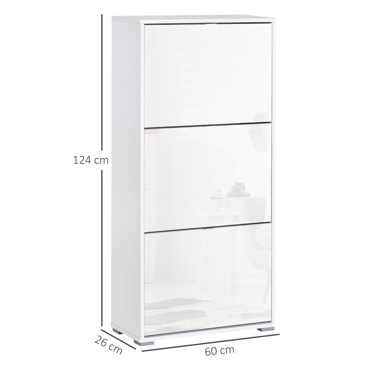 Meuble à Chaussures Armoire à chaussures 3 Portes abattantes 3 Compartiments en bois 60L x 26I x 124H cm Blanc laqué-2