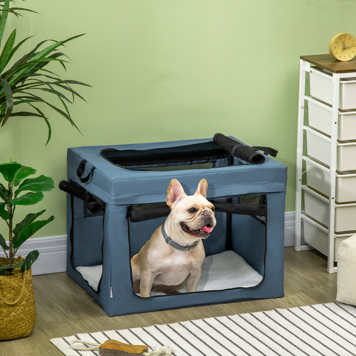 Sac de transport pliable pour animaux de compagnie avec poignée tissu en maille 69 x 51 x 51 cm bleu noir-1