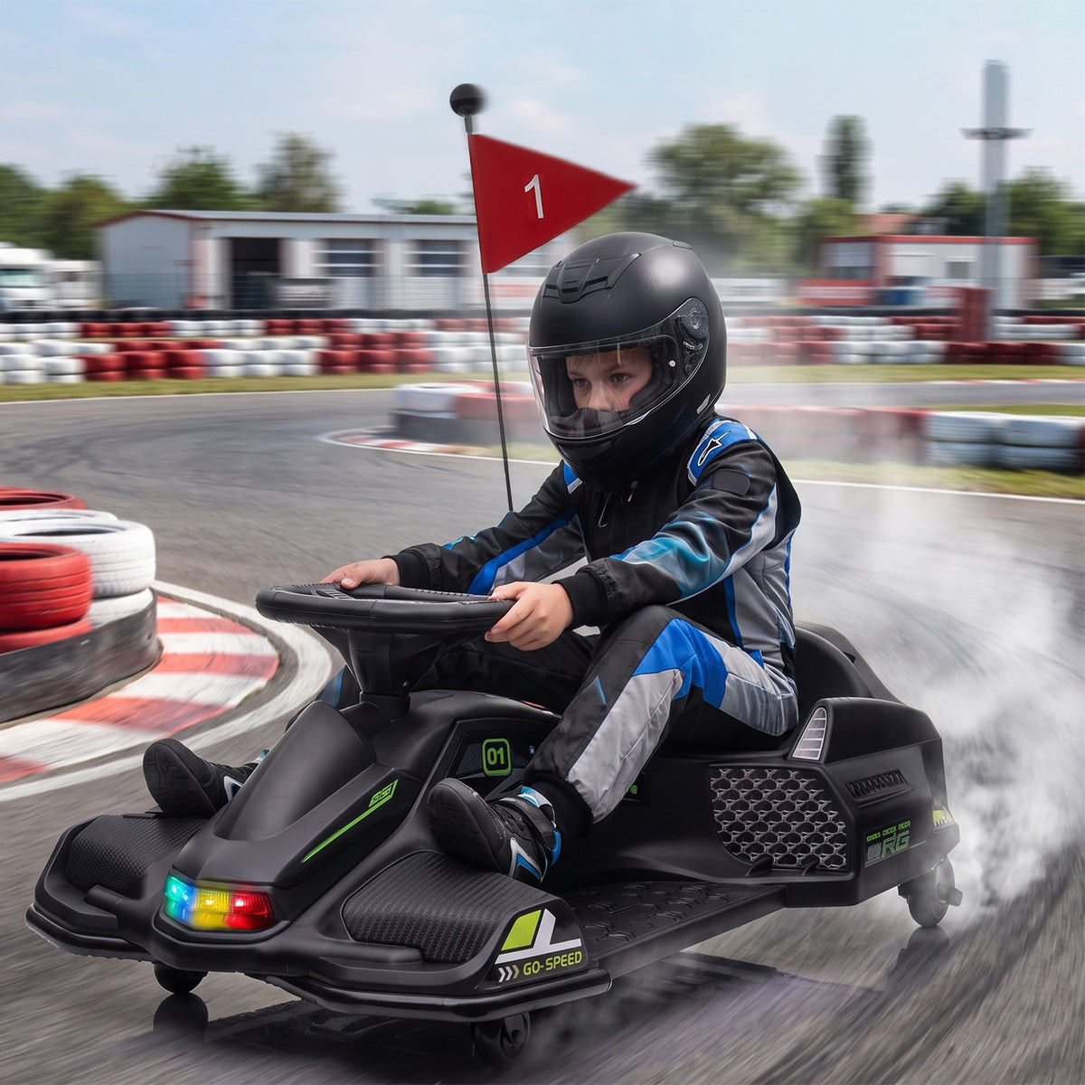 Kart électrique pour enfant 12V, karting enfant, vitesse réglable 3-8 km/h, mode de dérive, 90 x 53 x 99 cm, noir-1