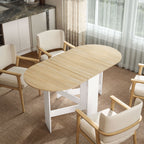 Table à manger pliante, table pliante cuisine ovale jusqu'à 6 personnes, pour petits espaces, salle à manger, bois naturel-1