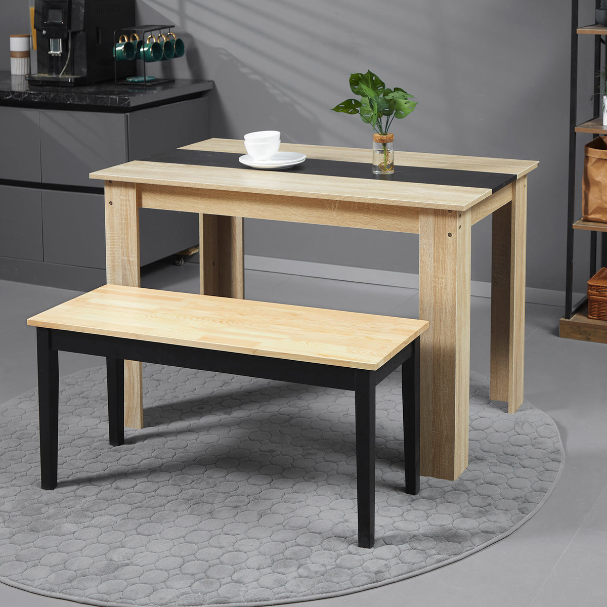 Banc en bois pour 2 personnes bicolore assise naturelle et piètement noir 102 x 36 x 45 cm-6