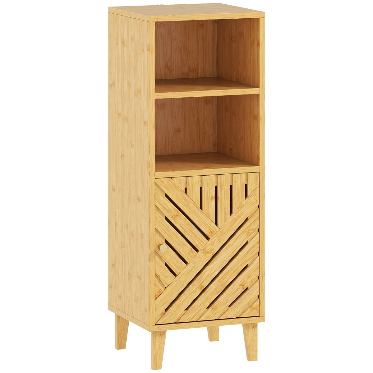 Meuble de salle de bain, meuble de rangement avec 1 placard, 2 compartiment ouvert, 32 x 30 x 90 cm, effet bois naturel-0