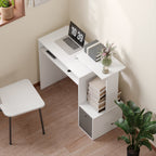 Bureau Informatique multimédia étagères Tablette Clavier Panier Gris Panneaux Particules Blanc-7