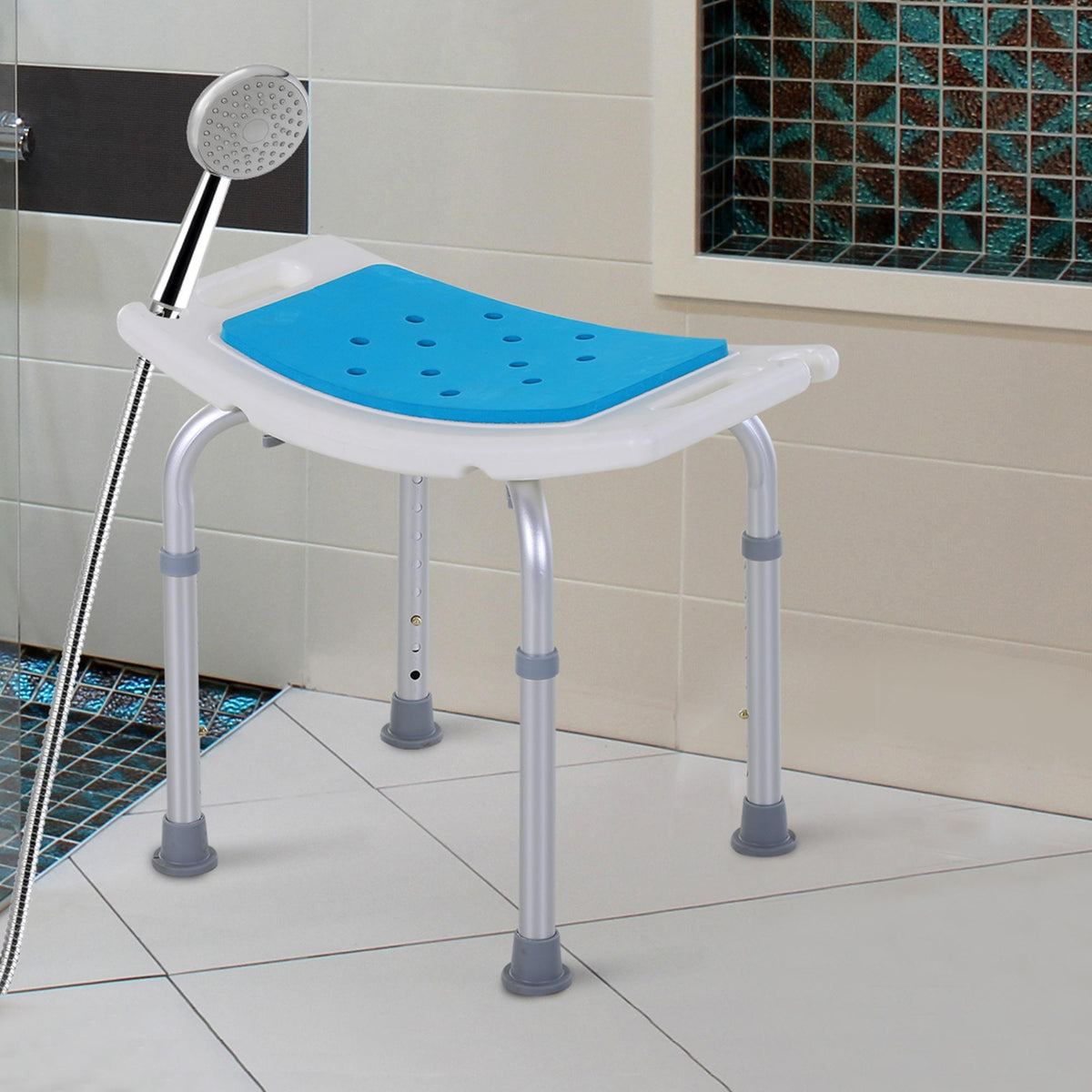Siège de Douche réglable en Hauteur Tabouret de Douche Ergonomique Pieds antidérapants Charge Max. 135 Kg alu HDPE Blanc Bleu-9