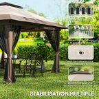 Tonnelle barnum de jardin pop-up pliant double toit protection UV 50+ avec 4 moustiquaires zippées 4 x 4 m beige-6