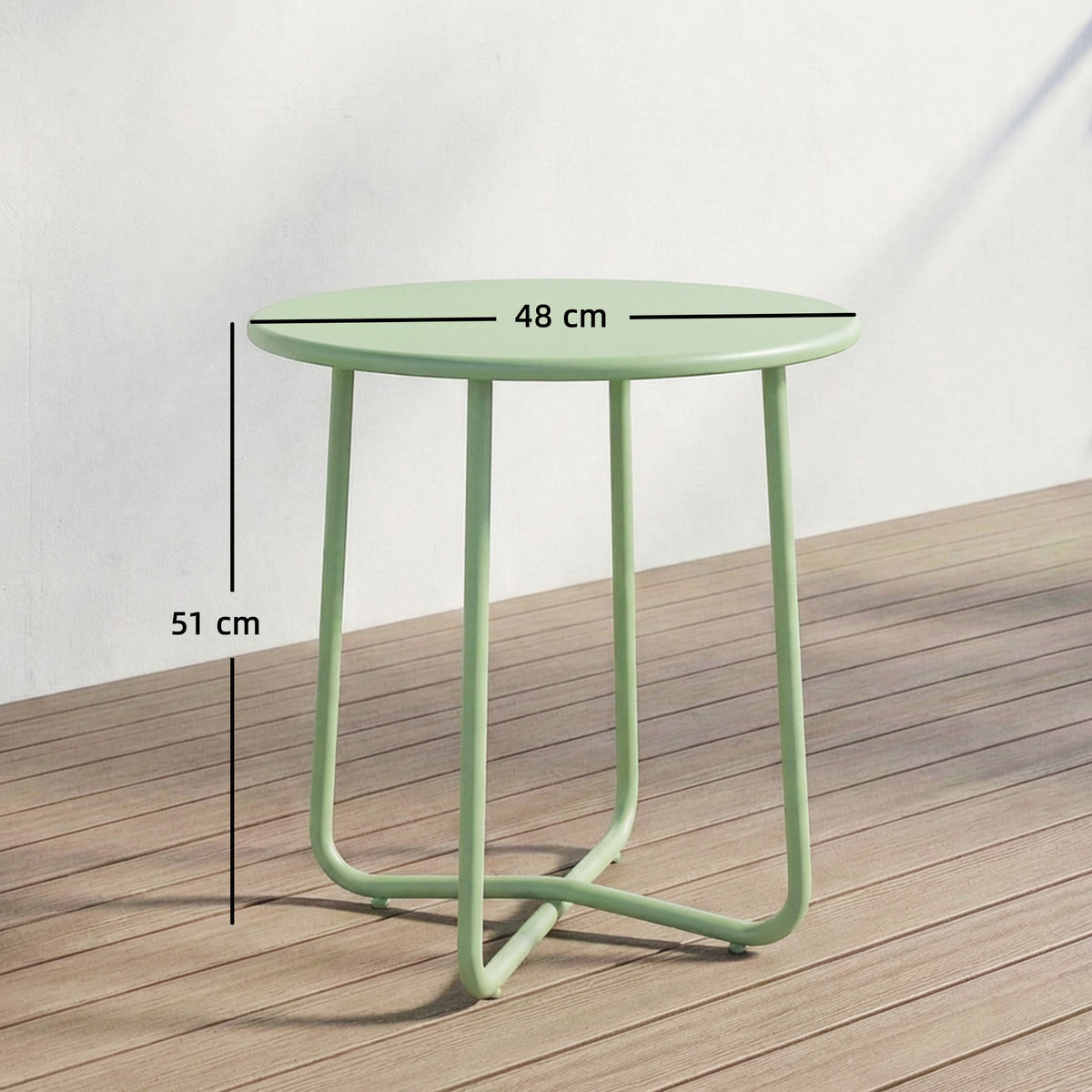 Table Basse Extérieure avec Bord Enroulé, Base en X avec Pieds Réglables en Hauteur, pour Salon Terrasse, Ø48x51cm, Vert-2